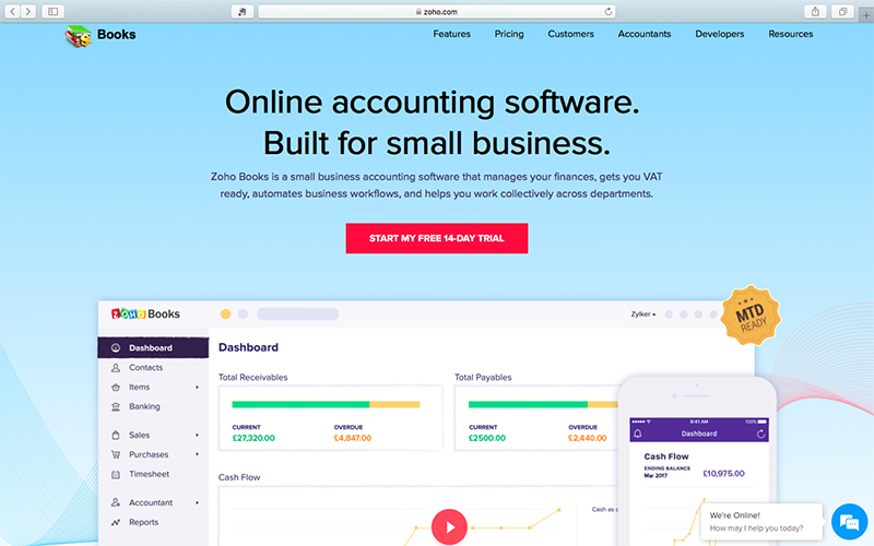 Sign up for a free trial of Zoho Books - cloud accounting software for small business
